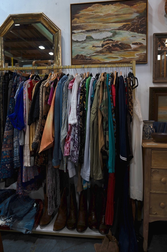 Rack of clothing in Kurtz Street Vintage Marketplace.