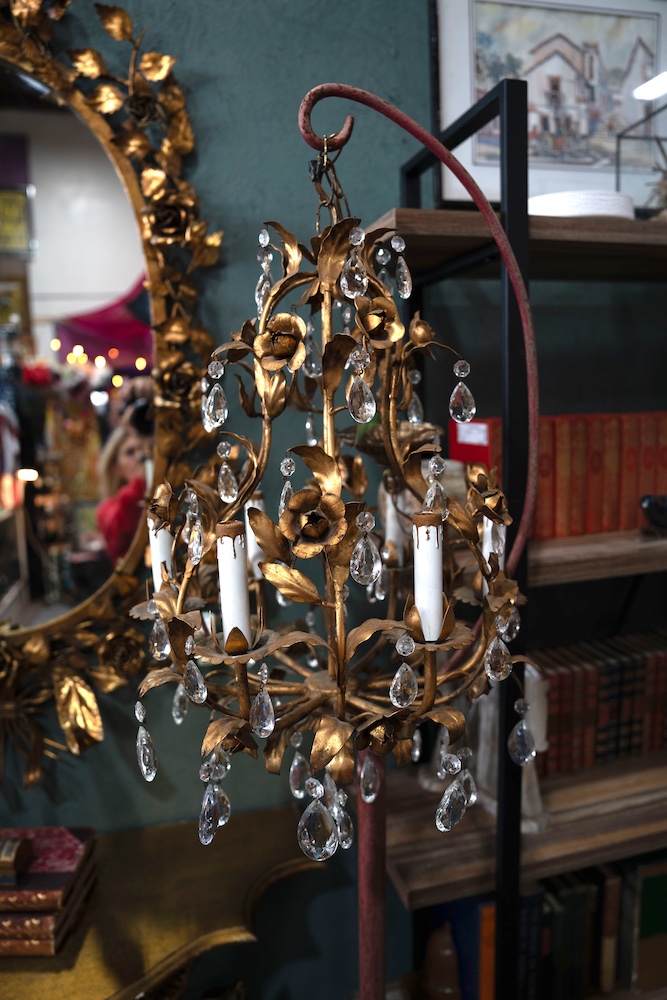 Bronze floral hanging chandelier at Kurtz Street Vintage Marketplace.